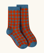 Ginger squares pattern socks from the Little Green Radicals blue penguins organic cotton socks 3 pack. 