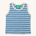 Little Green Radicals Blue and cream Organic Cotton sleeveless Vest. Sold in a 3 pack.