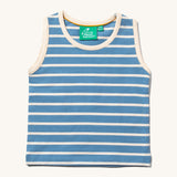 Little Green Radicals Blue and cream Organic Cotton sleeveless Vest. Sold in a 3 pack.