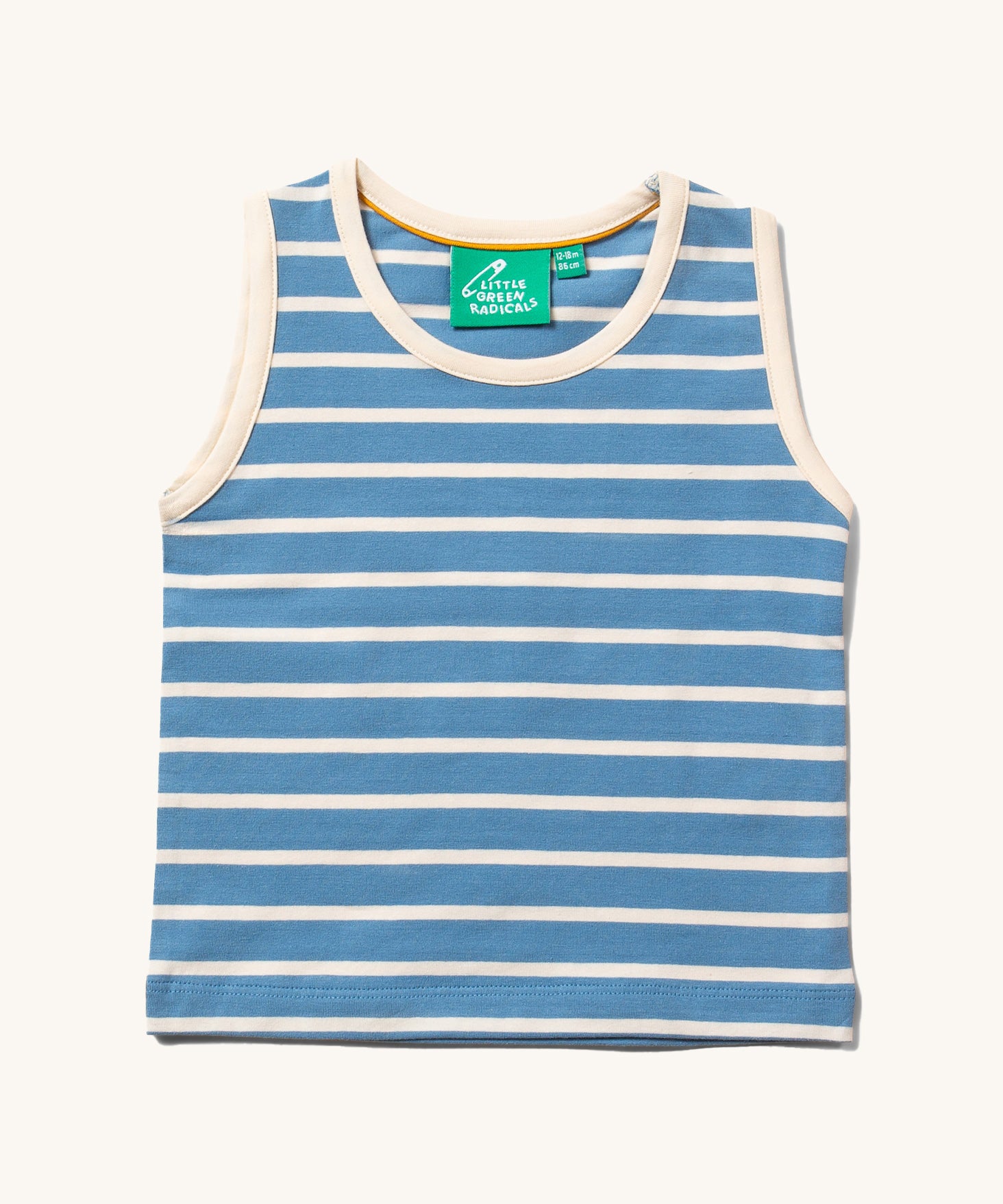 Little Green Radicals Blue and cream Organic Cotton sleeveless Vest. Sold in a 3 pack.