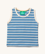 Little Green Radicals Blue and cream Organic Cotton sleeveless Vest. Sold in a 3 pack.