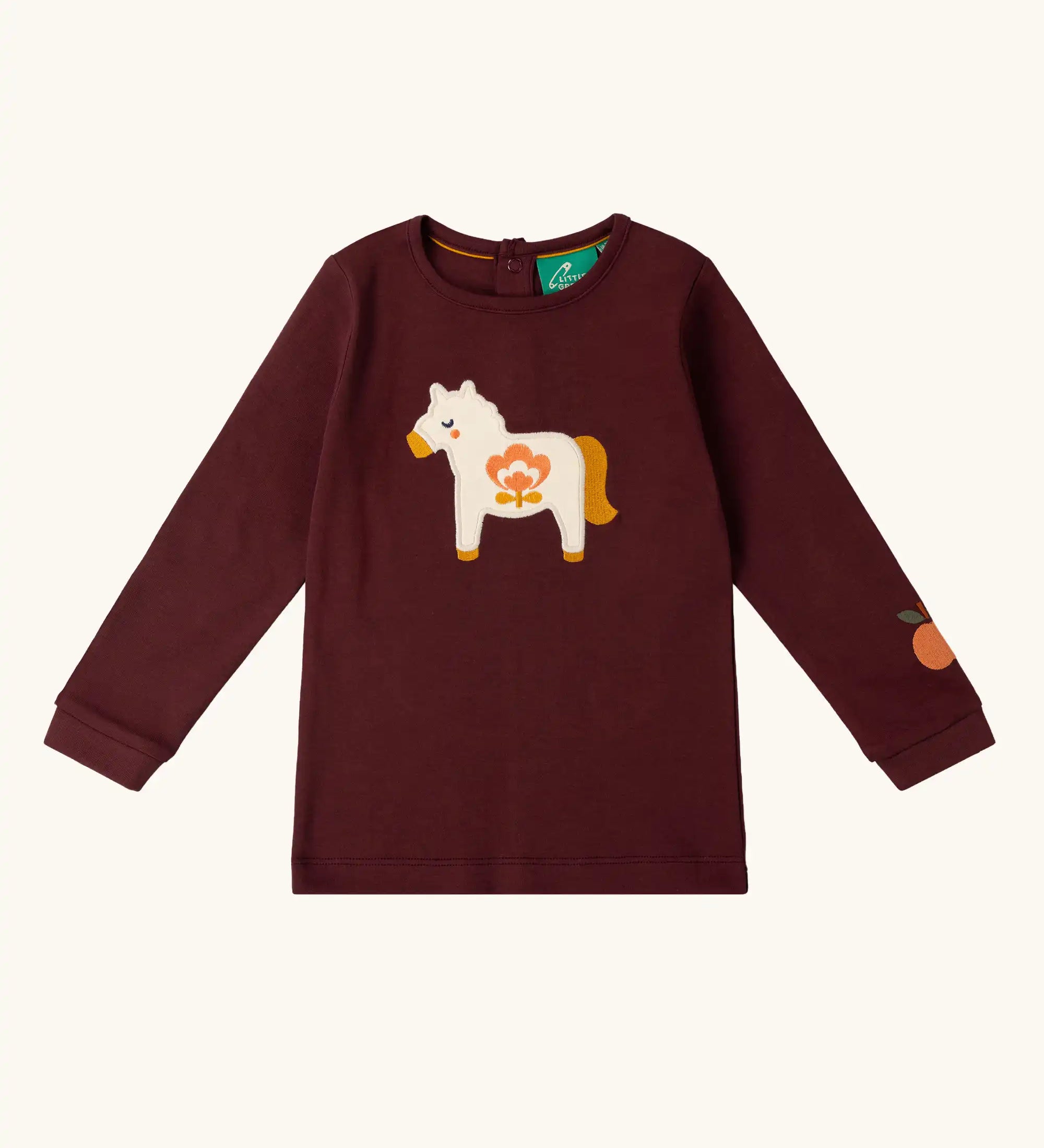 Little Green Radicals kids brown horse organic cotton long sleeve top.