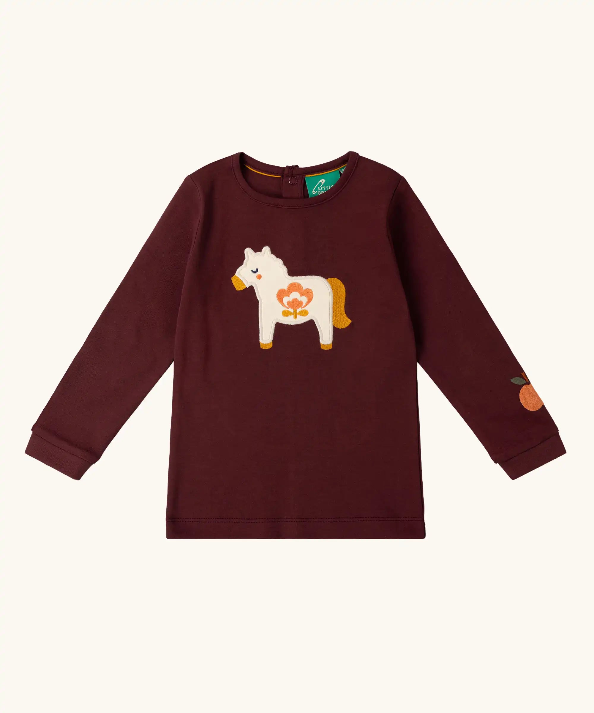 Little Green Radicals kids brown horse organic cotton long sleeve top.