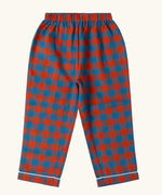 Trousers from the Little Green Radicals burnt ochre and blue check classic children's pyjamas.