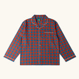 Long sleeved button up top from the Little Green Radicals burnt ochre check adult organic cotton classic pyjamas.