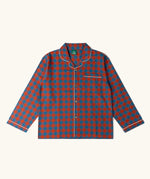 Long sleeved button up top from the Little Green Radicals burnt ochre check adult organic cotton classic pyjamas.