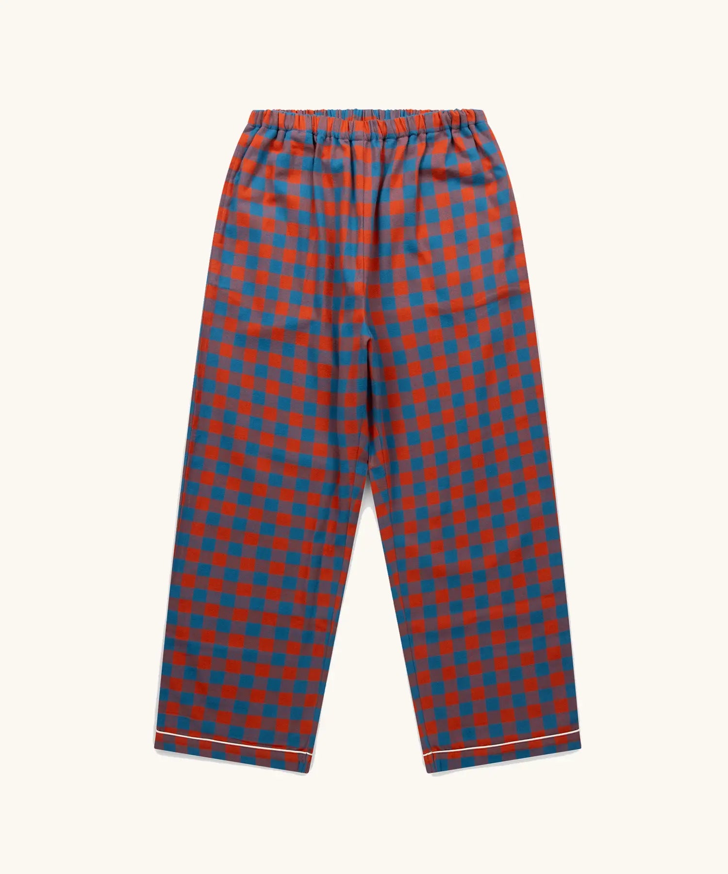 Trousers from the Little Green Radicals burnt ochre check adult organic cotton classic pyjamas
