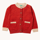 Little Green Radicals From One To Another Burnt Ochre Pointelle Knitted Cardigan. Little green Radicals have a wide range of organic cotton, Fairtrade children's clothing and outerwear available here at Babipur.