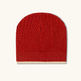Little Green Radicals burnt ochre red organic cotton knitted beanie hat.