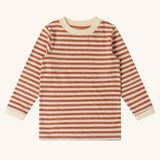 Little Green Radicals burnt ochre stripe organic cotton long sleeve organic cotton children's top.