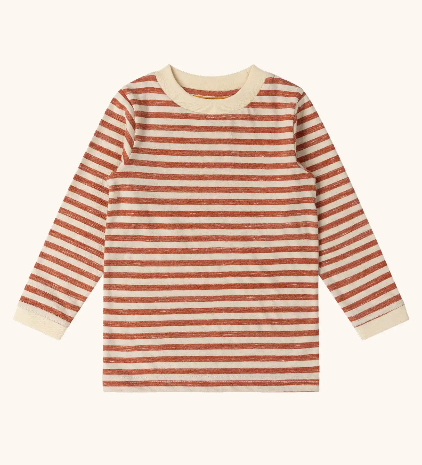 Little Green Radicals burnt ochre stripe organic cotton long sleeve organic cotton children's top.