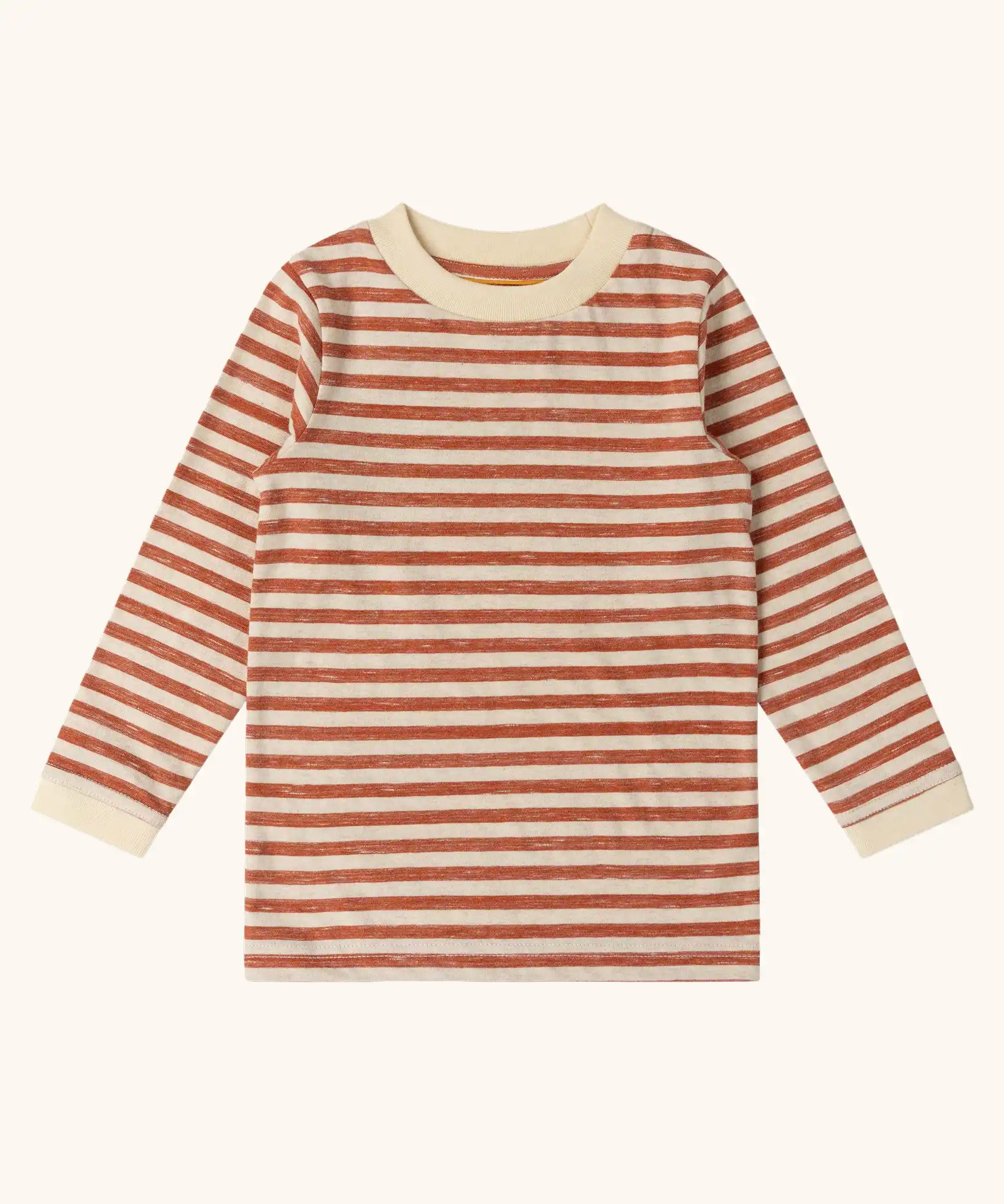 Little Green Radicals burnt ochre stripe organic cotton long sleeve organic cotton children's top.