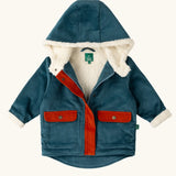Little Green Radicals calm sea colourblock organic cotton sherpa fleece lined toasty coat.