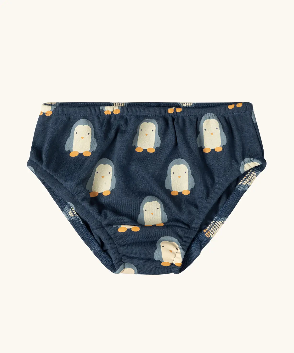 Navy penguin pint briefs from the Little Green Radicals children's organic cotton underwear 3 pack in penguins design.