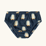 Navy penguin pint briefs from the Little Green Radicals children's organic cotton underwear 3 pack in penguins design.