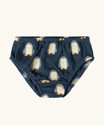 Navy penguin pint briefs from the Little Green Radicals children's organic cotton underwear 3 pack in penguins design.