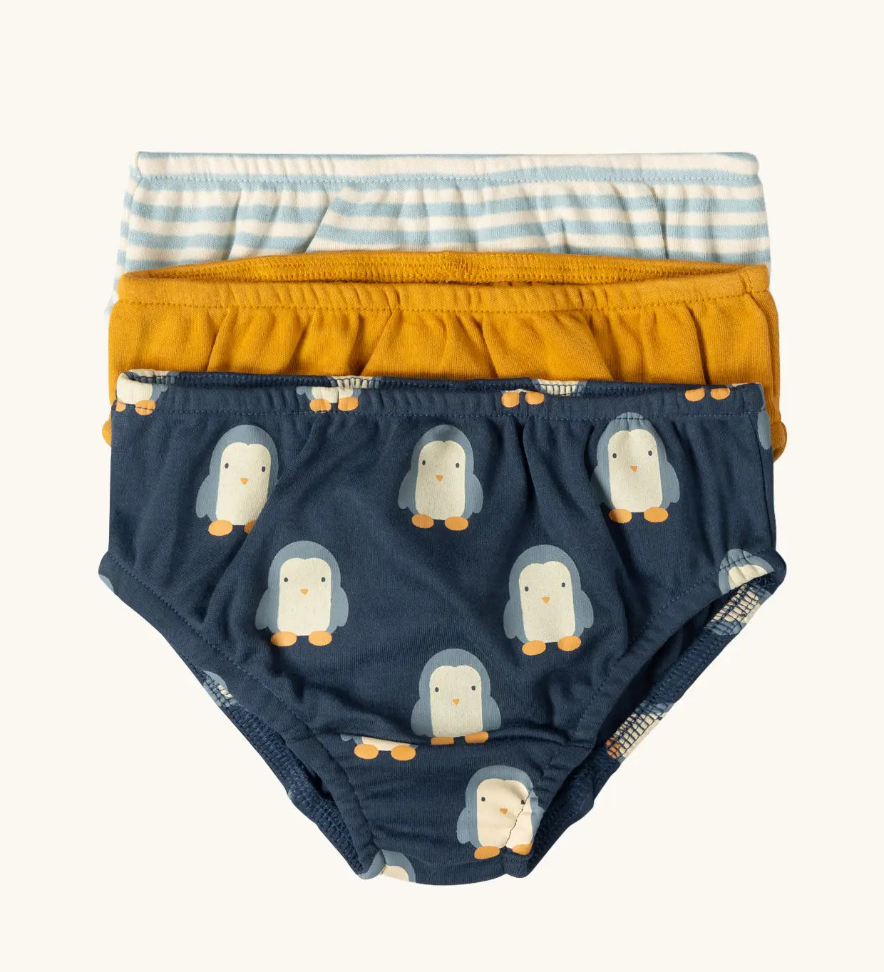 Little Green Radicals children's organic cotton underwear 3 pack in penguins design.