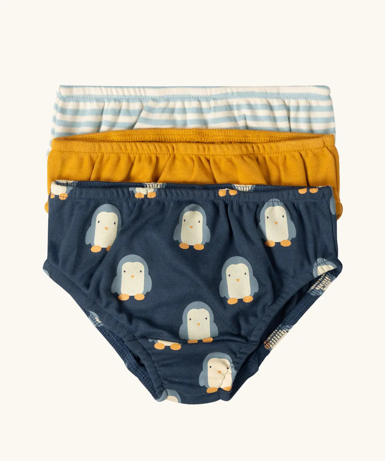 Little Green Radicals children's organic cotton underwear 3 pack in penguins design.