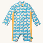 Little Green Radicals Children's \Blue Whales UPF 50+ Recycled Sunsafe Sunsuit