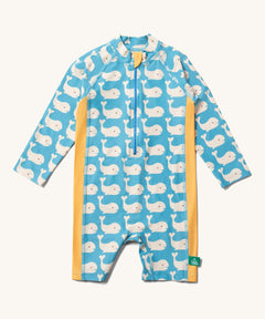 Little Green Radicals Children's \Blue Whales UPF 50+ Recycled Sunsafe Sunsuit