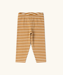 Little Green Radicals children's apricot gold striped organic cotton leggings.