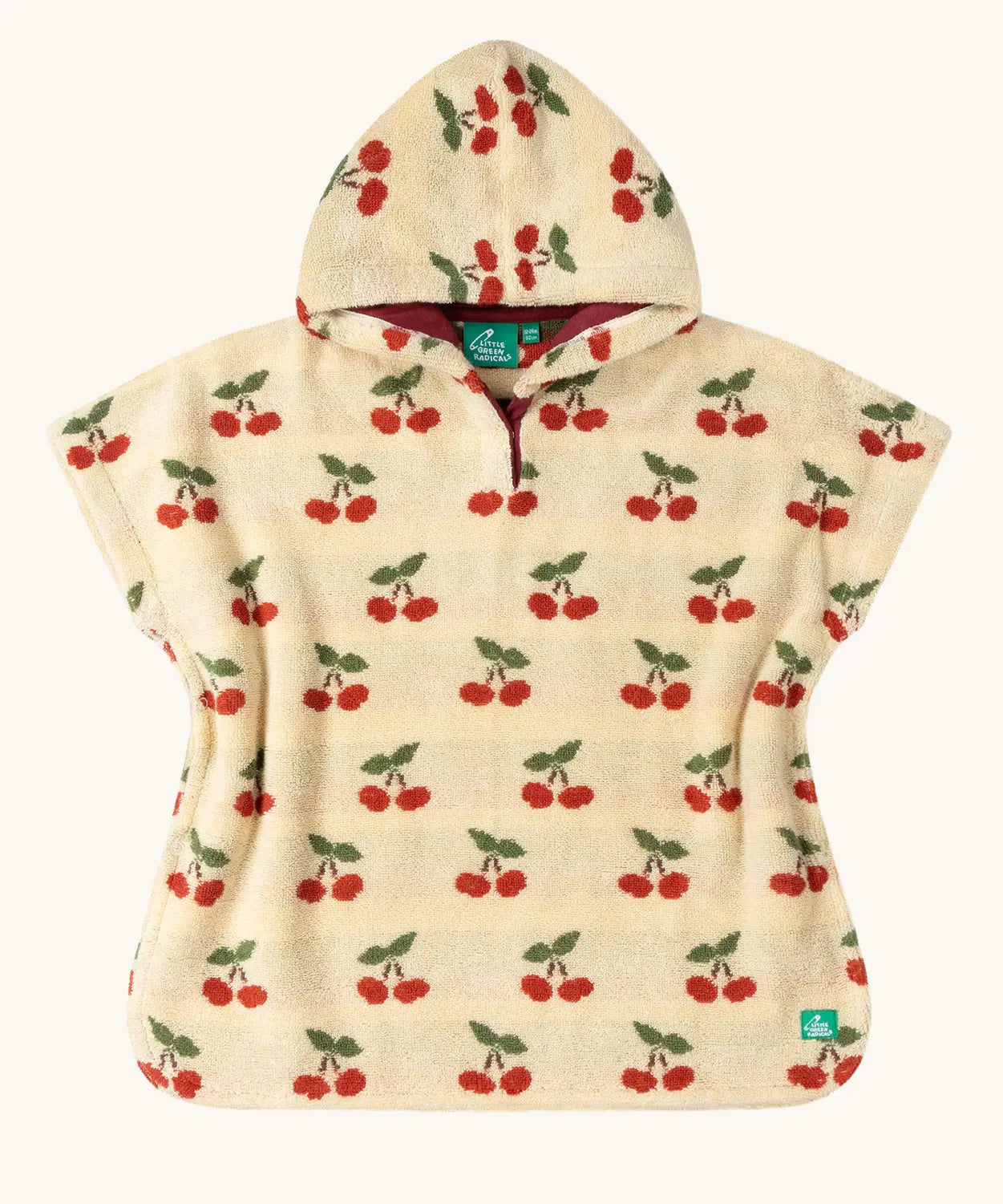 Little Green Radicals little cherries organic cotton baby towel poncho.