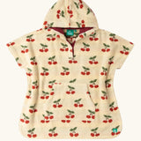 Little Green Radicals little cherries cream organic cotton kids hooded towel poncho.