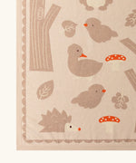 Close up of the Little Green Radicals cream folk tales knitted organic cotton baby blanket