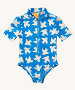 Little Green Radicals Diving And Splashing bird print Kids UPF 50+ Sunsafe Short Sleeve Swimsuit
