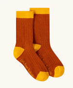 Rust orange socks from the Little Green Radicals ducks organic cotton socks 5 pack.