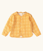 Little Green Radicals children's Flora Reversible Spring Jacket shown on the yellow cold gingham print side. 