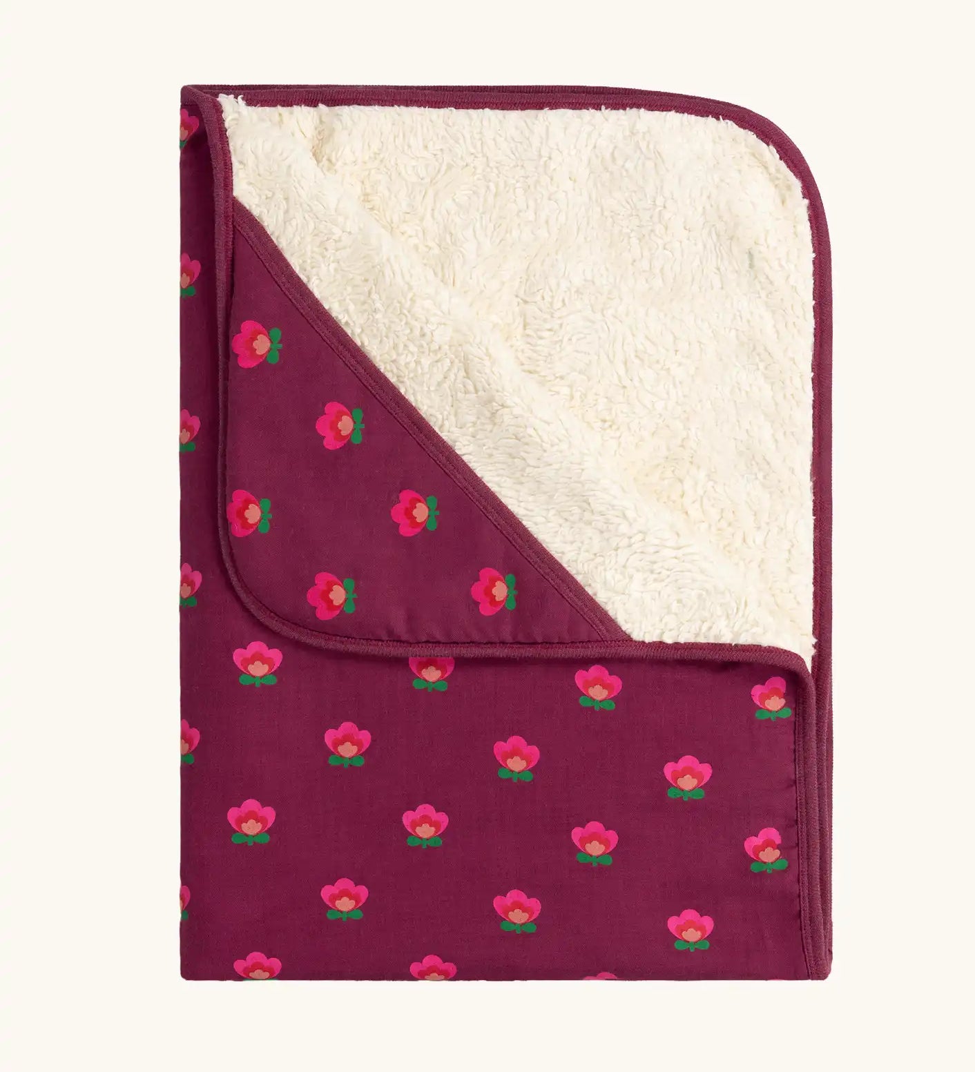 Little Green Radicals pink flowers organic cotton sherpa hooded baby blanket.