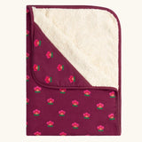 Little Green Radicals pink flowers organic cotton sherpa hooded baby blanket.