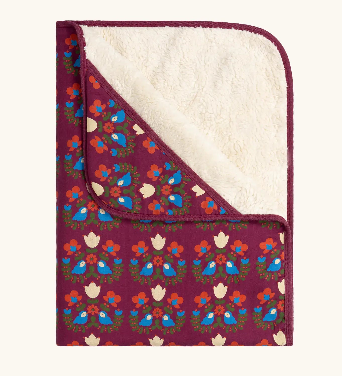 Little Green Radicals folk bird organic cotton hooded baby blanket with sherpa fleece lining.