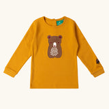 Little Green Radicals gold bear applique organic cotton long sleeve childrens-top.