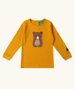 Little Green Radicals gold bear applique organic cotton long sleeve childrens-top.