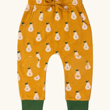 Golden yellow pear print jogger for children from Little Green Radicals. 