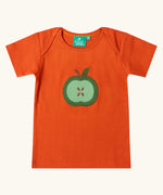 Little Green Radicals green apple applique organic short sleeve red t-shirt.