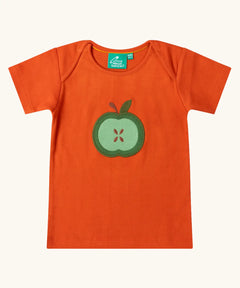 Little Green Radicals green apple applique organic short sleeve red t-shirt.
