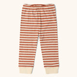 Trousers from the Little Green Radicals kids burnt ochre stripe organic cotton pyjamas.