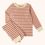 Little Green Radicals kids burnt ochre stripe organic cotton pyjamas.