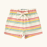 Little Green Radicals children's cream rainbow striped by the sea twill shorts. 