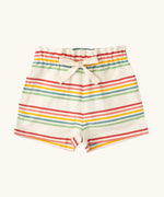 Little Green Radicals children's cream rainbow striped by the sea twill shorts. 