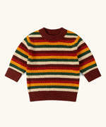 Little Green Radicals knitted snuggly jumper in a  hazel rainbow striped design.