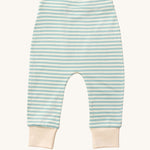 The blue and white striped trousers from the Little Green Radicals Kids' Organic T-shirt and Joggers Playset.