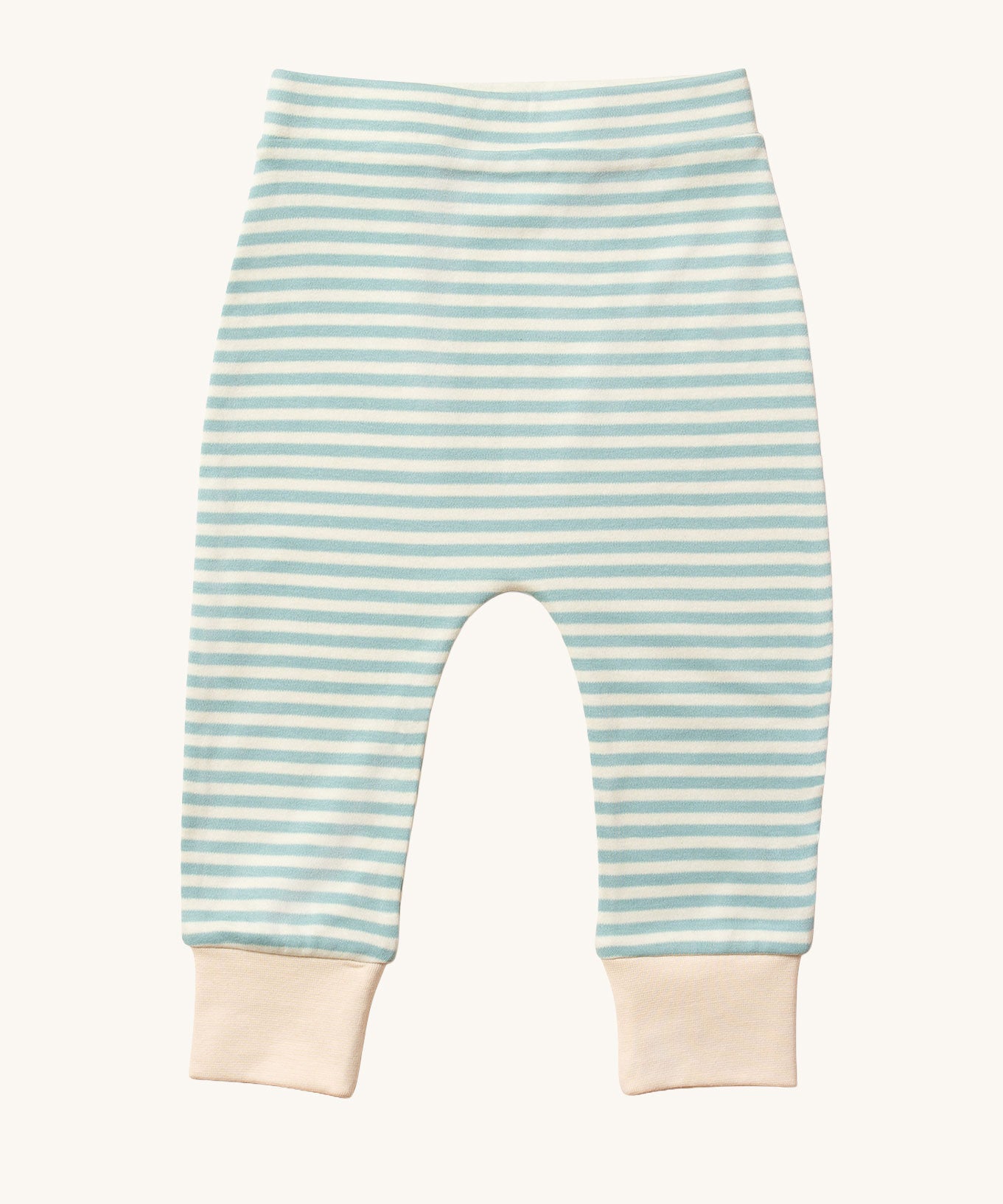 The blue and white striped trousers from the Little Green Radicals Kids' Organic T-shirt and Joggers Playset.