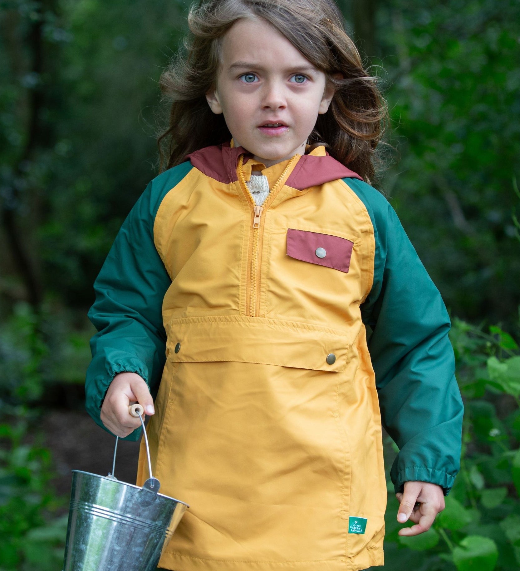 Little Green Radicals Gold Colour Block Recycled Waterproof Pullover Anorak