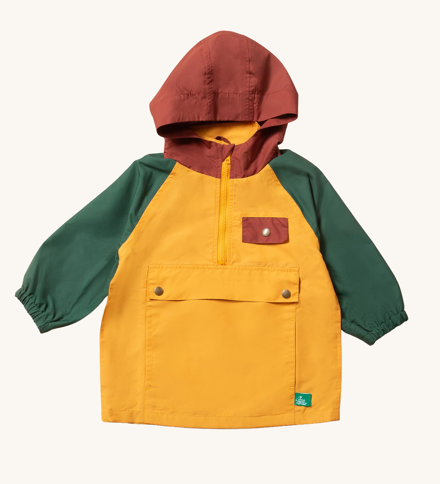 Little Green Radicals Gold Colour Block Recycled Waterproof Pullover Anorak