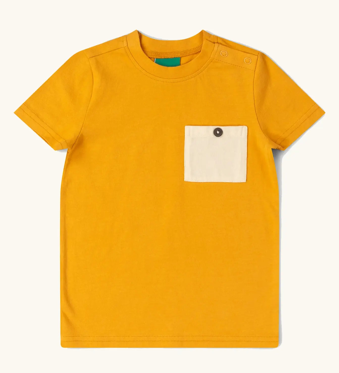 Little Green Radicals golden ochre yellow short sleeve essential short sleeve, organic cotton t-shirt. 
