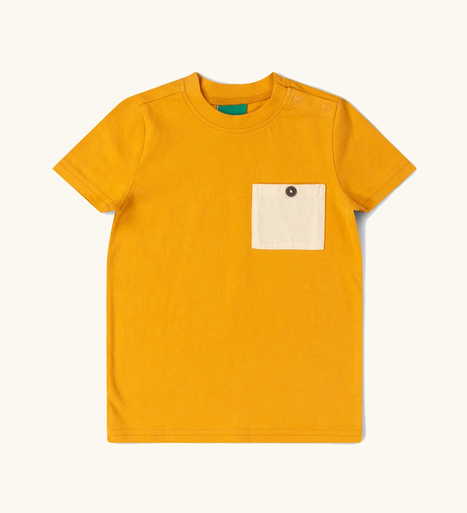 Little Green Radicals golden ochre yellow short sleeve essential short sleeve, organic cotton t-shirt. 
